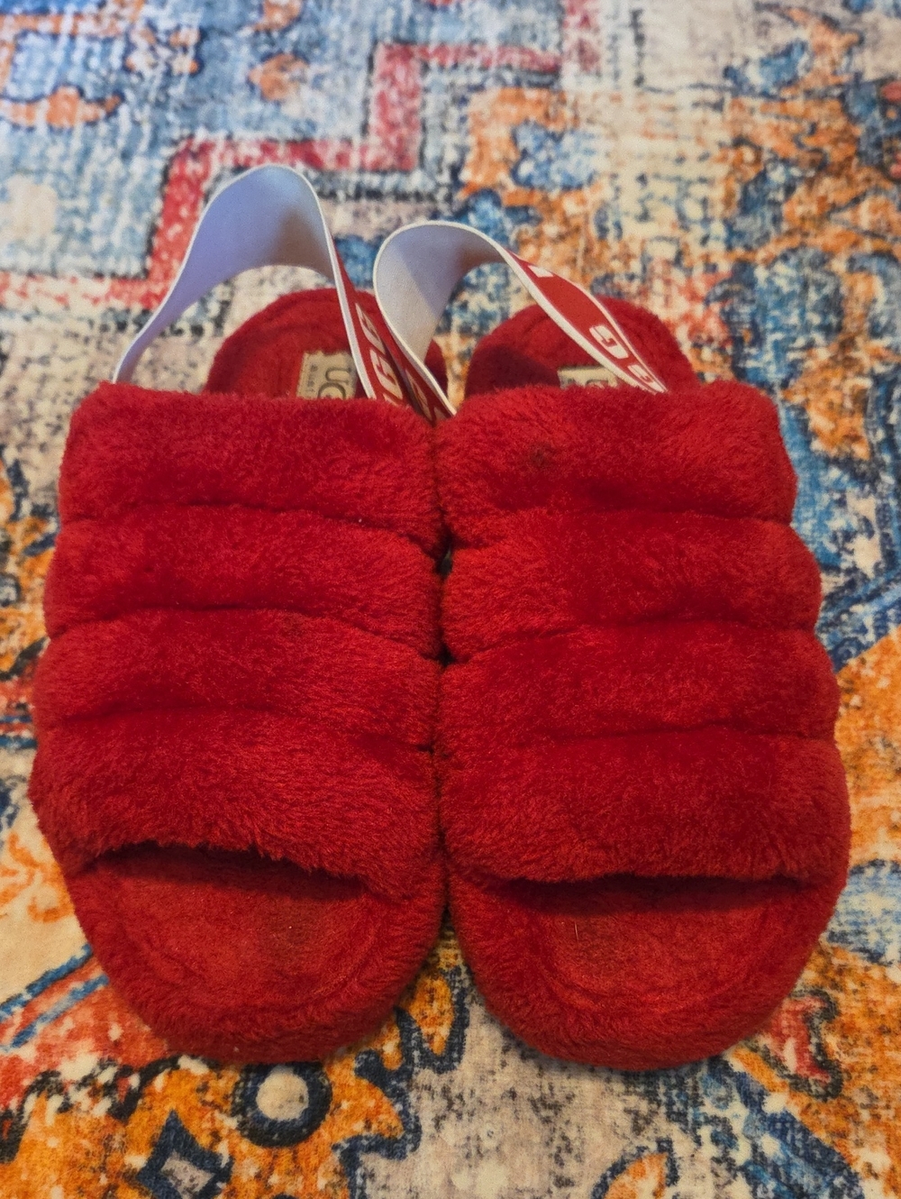 Red UGG Fluff Yeah Slingback Slippers Size 36